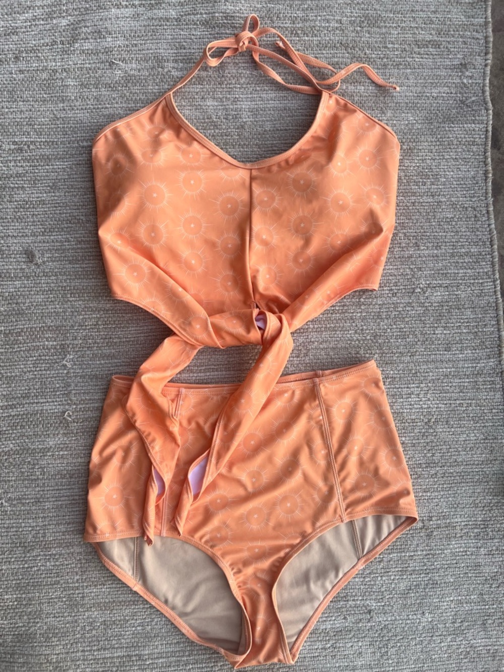 Kortni Jeane Peach Shinning Star Bottoms Tied-Up top Swim Set size M/L